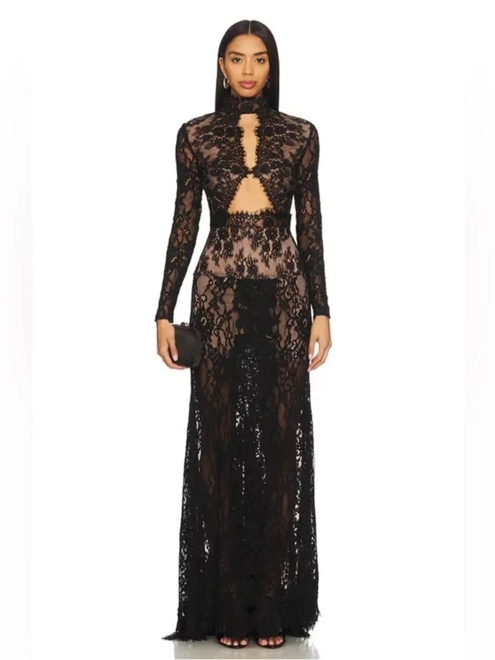 Black Lace Cutout Evening Gown - Picture 2 of 12